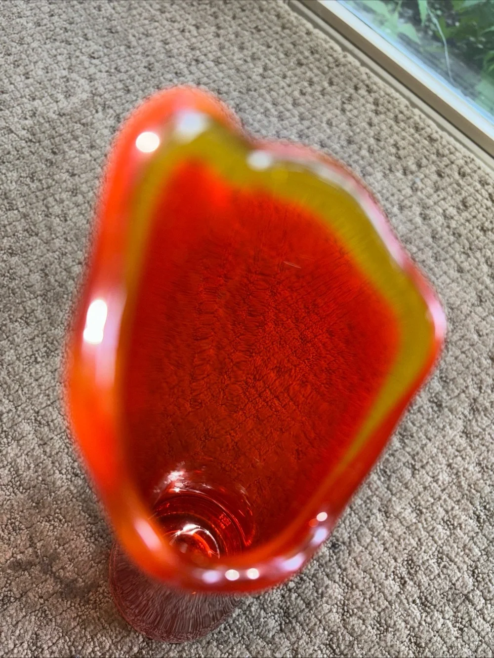 Vintage Viking glass orange Bud Vase with Yellow scalloped Rim
